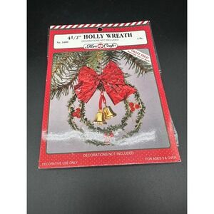 Vintage Fibre Craft Mini Holly Wreath Kit 4.5in Christmas DIY Holiday Craft‎